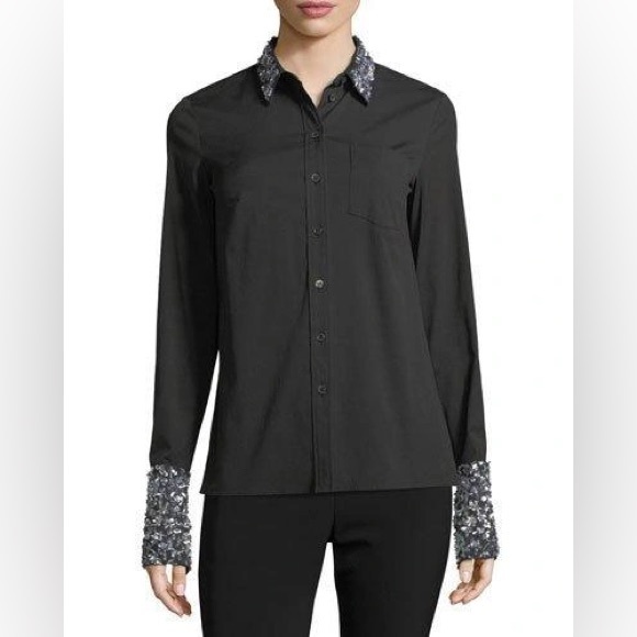 MICHAEL KORS EMBROIDERED FRENCH CUFF BLACK SHIRT - Picture 2 of 7